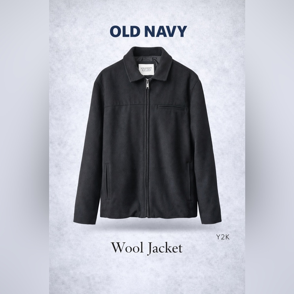 Y2K Old Navy Wool Blend Jacket XL Black Full Zip Minimalist Coat